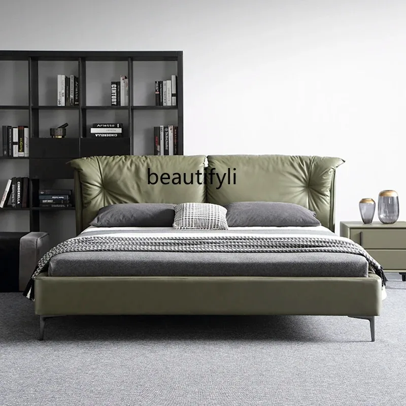 

Modern simple Italian leather bed 1.8 meters master bedroom large bed tatami Italian minimalist high-end household double