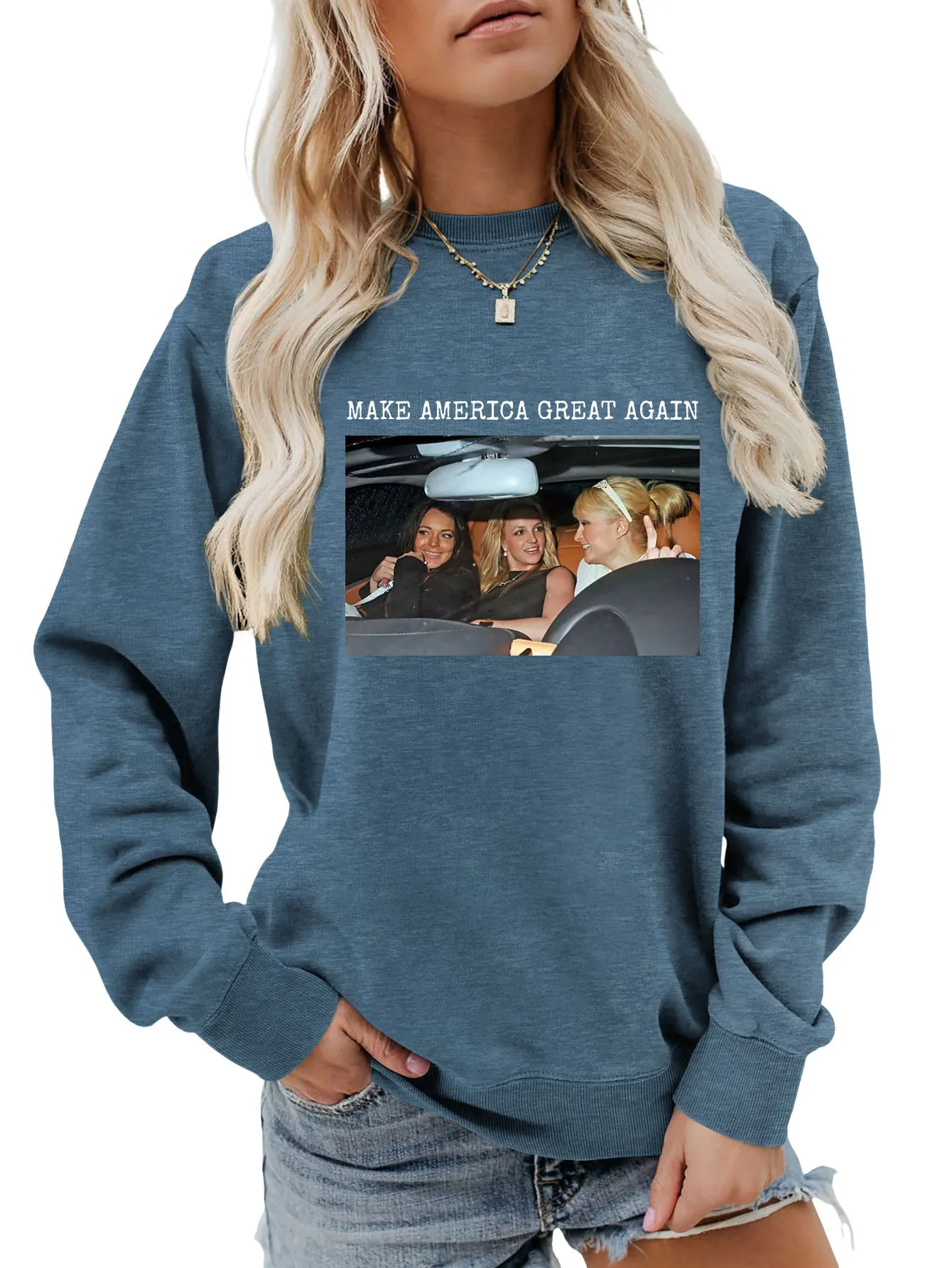 Camiseta de manga larga para mujer, Sudadera con capucha, estampado de "MAKE AMERICA GREAT AGAIN", top holgado de cuello redondo, moda informal, Otoño, nuevo