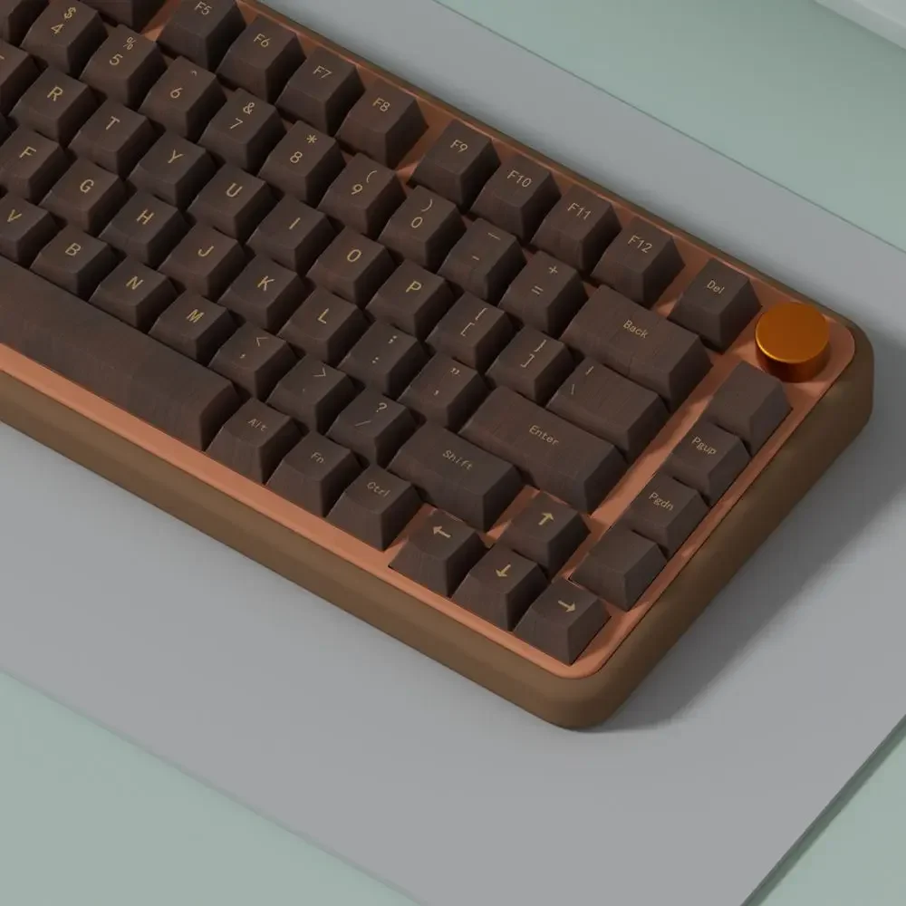 Capuchons de clavier texturés en bois vintage, aucun matériau plastique Pbt, espace fendu prédire, disposition Alice, marron foncé, chocolat, 138