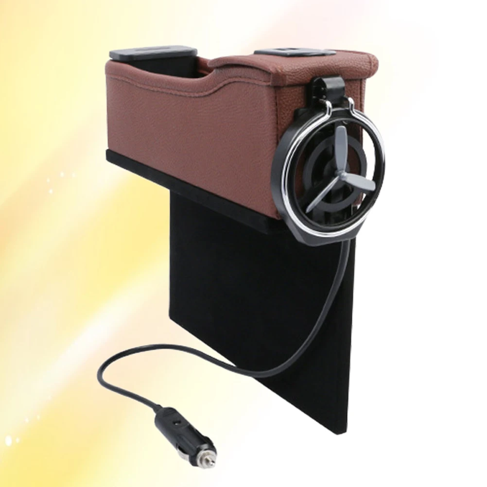 

Dual Usb Car Seat Organizer Charging Storage Box Brown Large Capacity Multi-Functional Digital Display Voltage Detection Fits