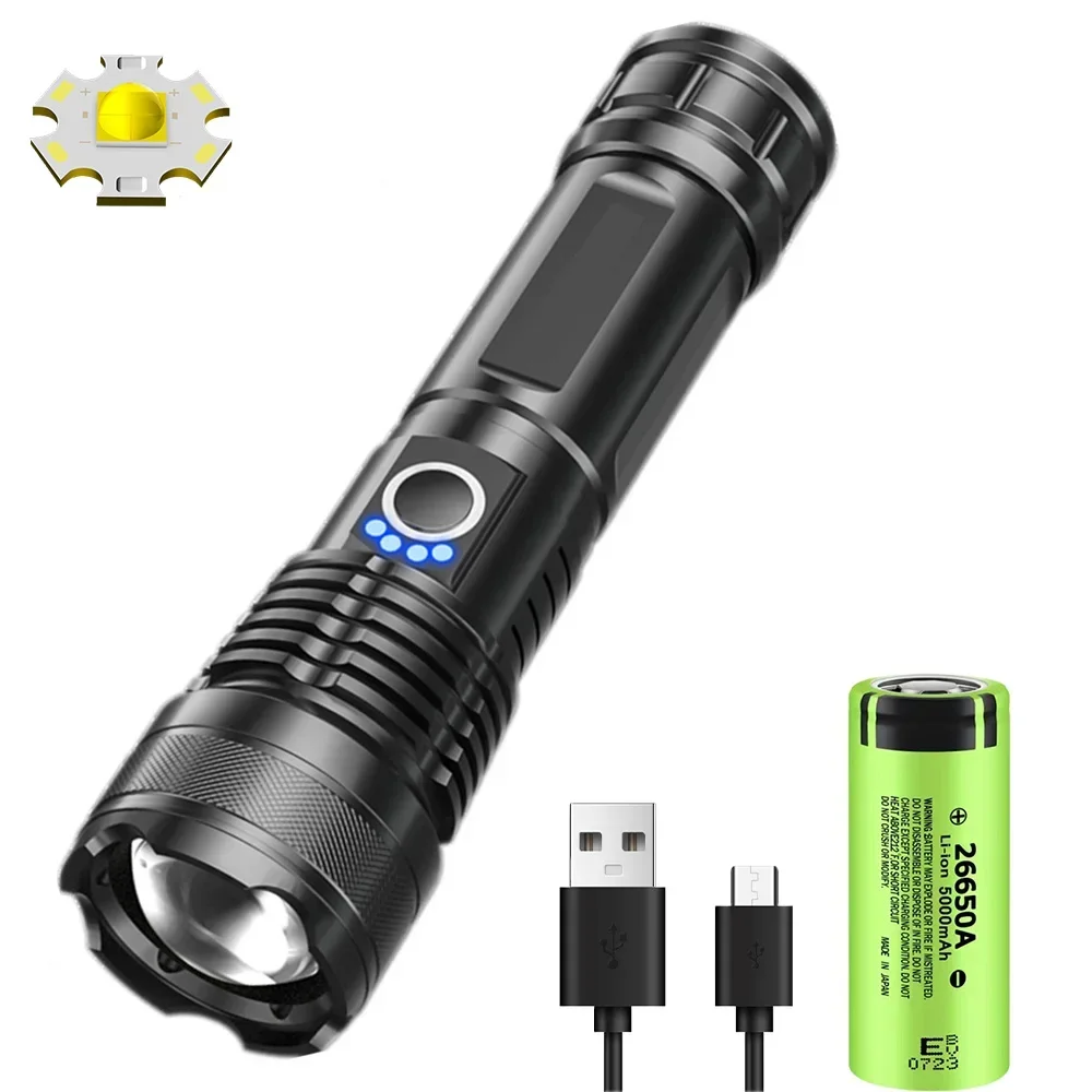 90000lm High Power Xhp50 Led Zaklamp Oplaadbare Zaklamp Zoom Usb Hand Lantaarn Camping Buiten Waterdicht Noodgeval