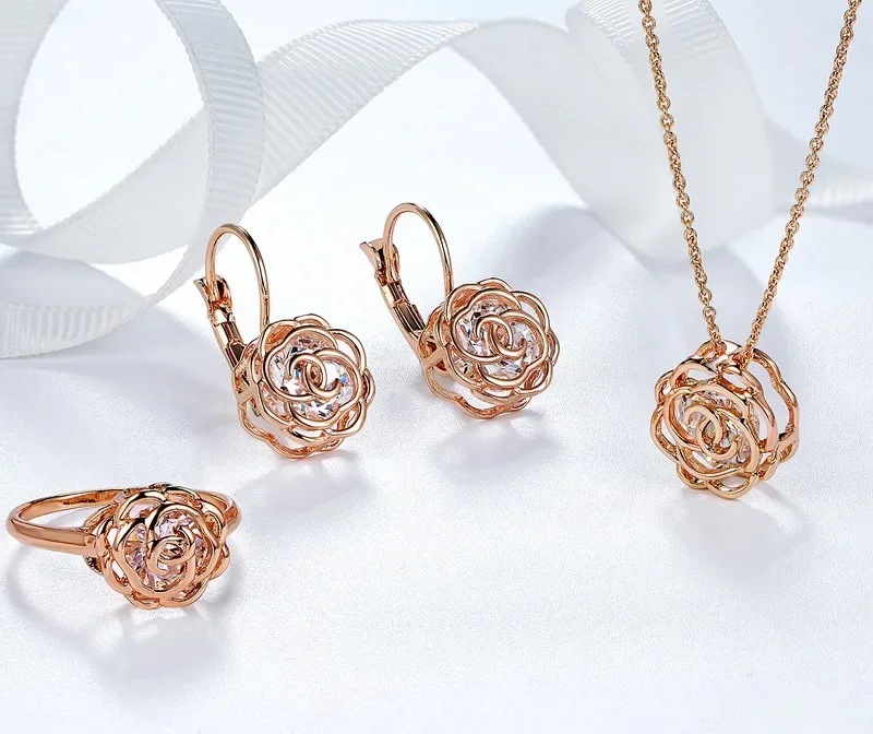 2021 Elegant Hanging Camelia Rose Flower Dangle Earrings For Women With Environmental Alloy Anti-Allergy #RG86713