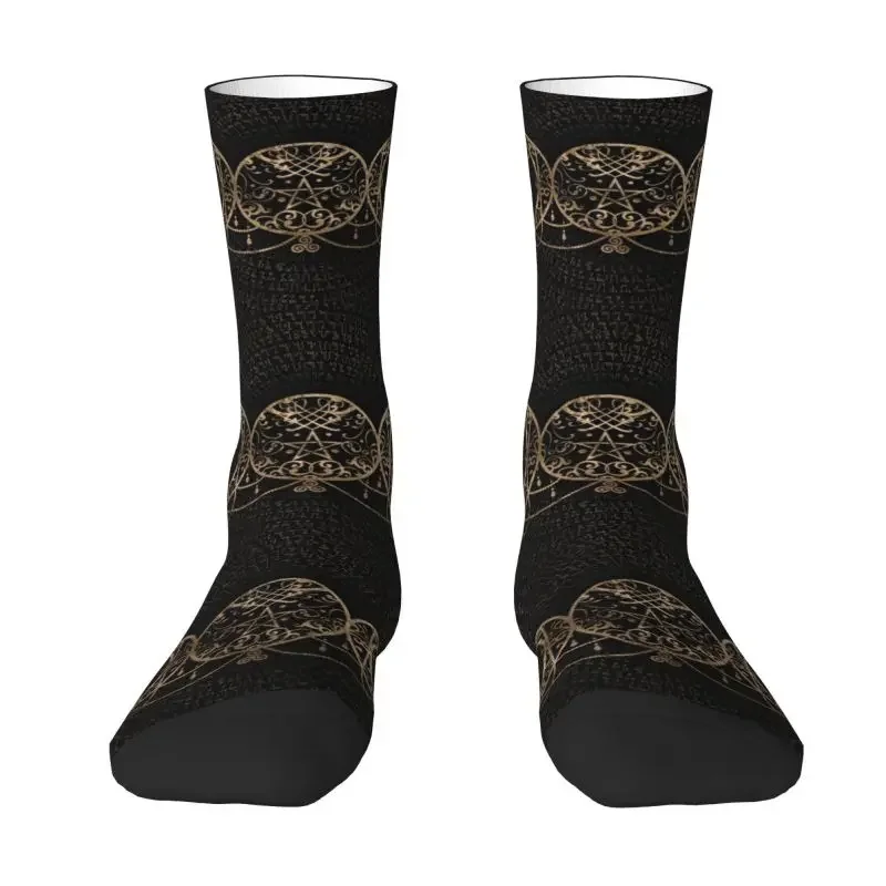 Triple Moon Goddess Men's Crazy Crew Socks Unisex Cute Pentagram Pagan Wiccan Spring Summer Autumn Winter Dress Socks