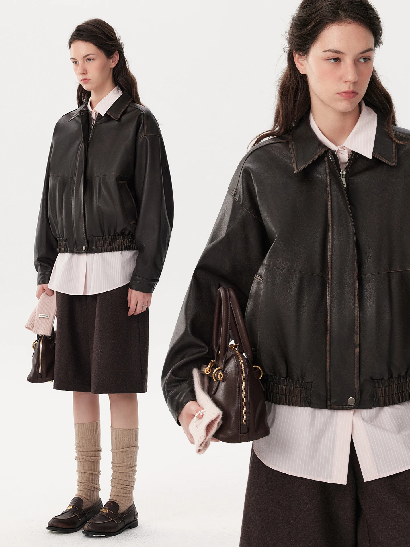 Retro Amerikanische Distressed-Optik PU-Lederjacke Umweltfreundliche Outdoor-Bekleidung für Jugendliche