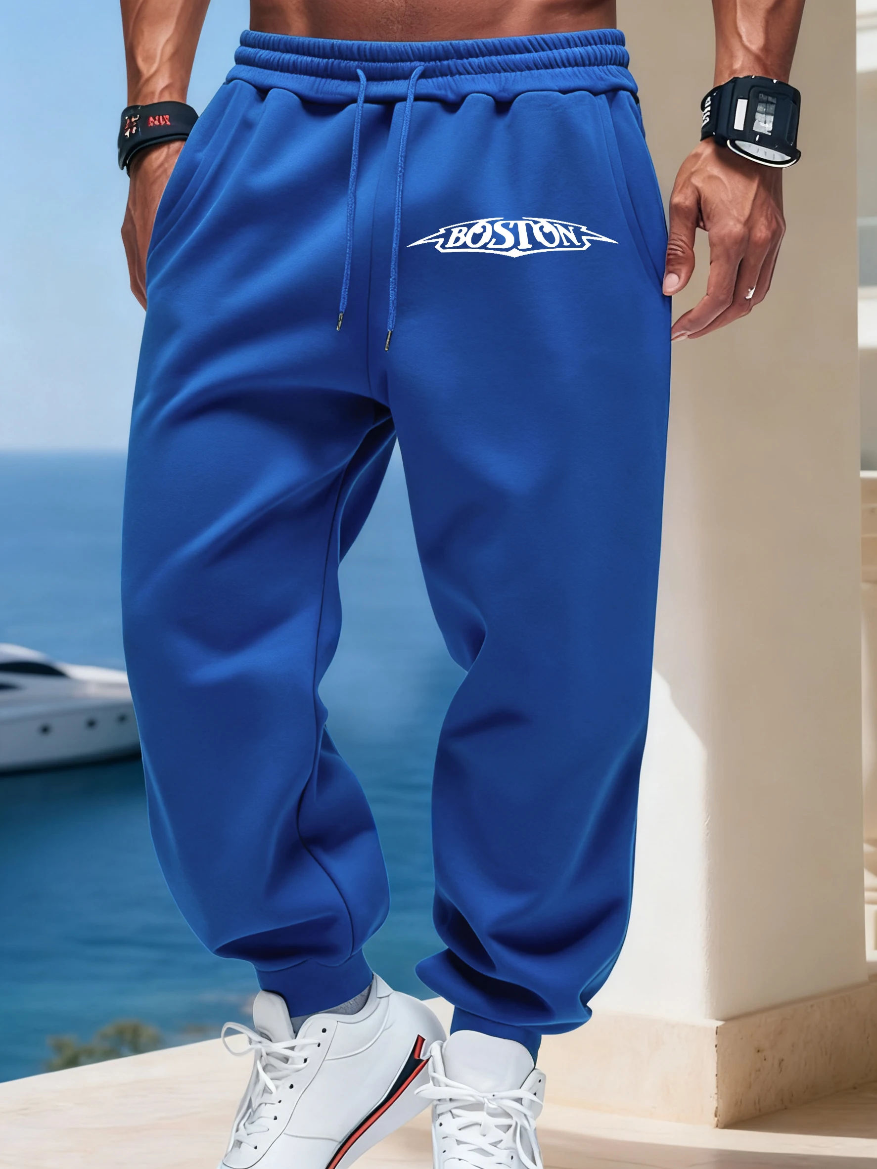 Boston Letter Prints Versatile Sweatpants Men Elastic Waist Basic Trousers Jogging Comfy Sportpants Autumn Street Long Pants