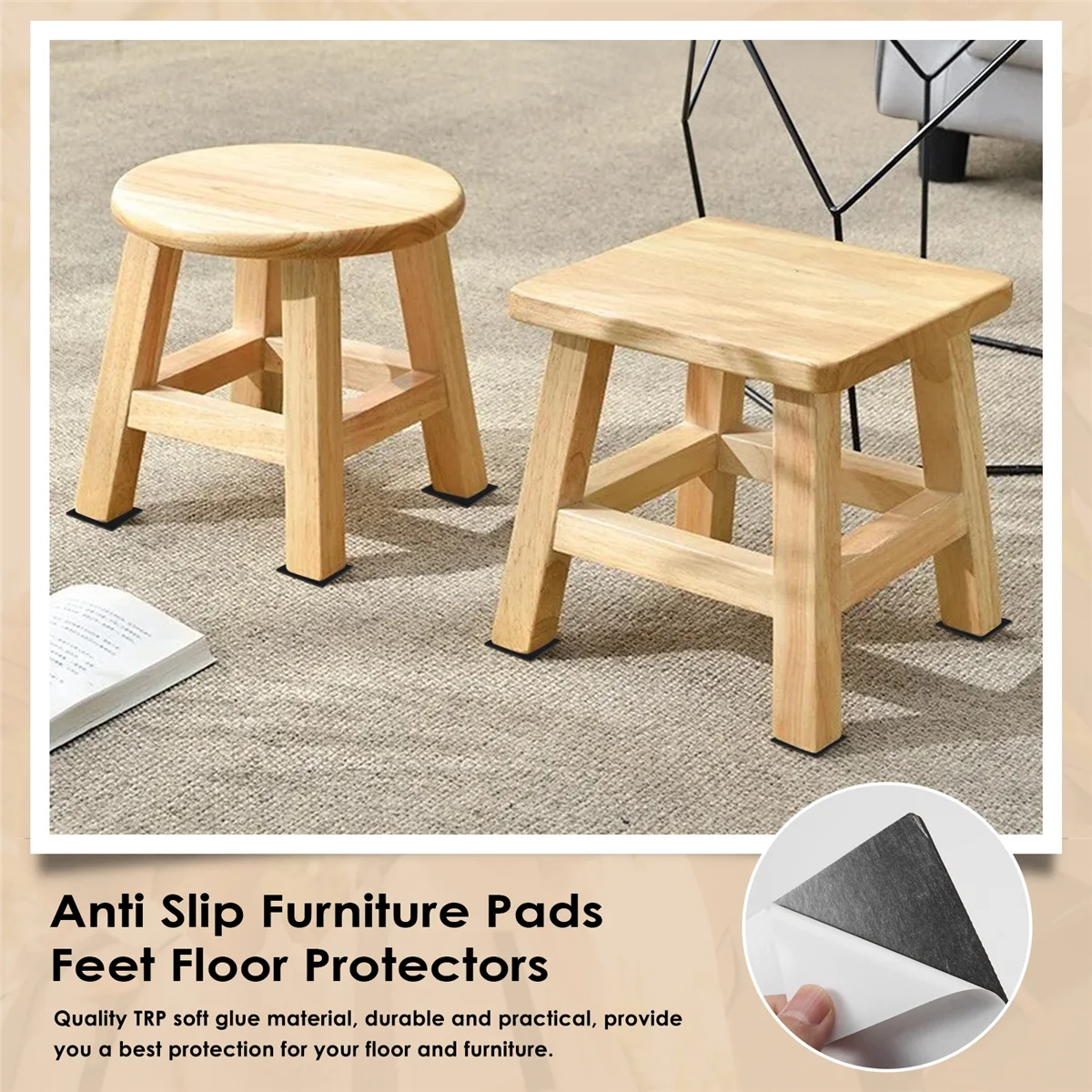 2 Tablets Anti Slip Furniture Pads Self Adhesive Non Slip Thickened Rubber Feet Floor Protectors for Chair Sofa GSY