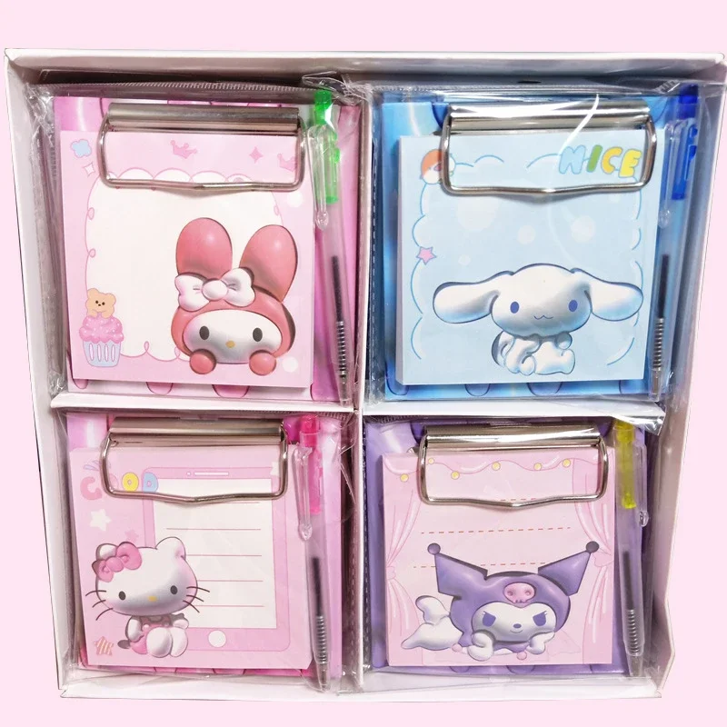 Sticky Note Book com Caneta Esferográfica, Olá Kitty, Kuromi, Cinnamoroll, Notebook portátil do estudante, Conjunto de papelaria, 20Pcs