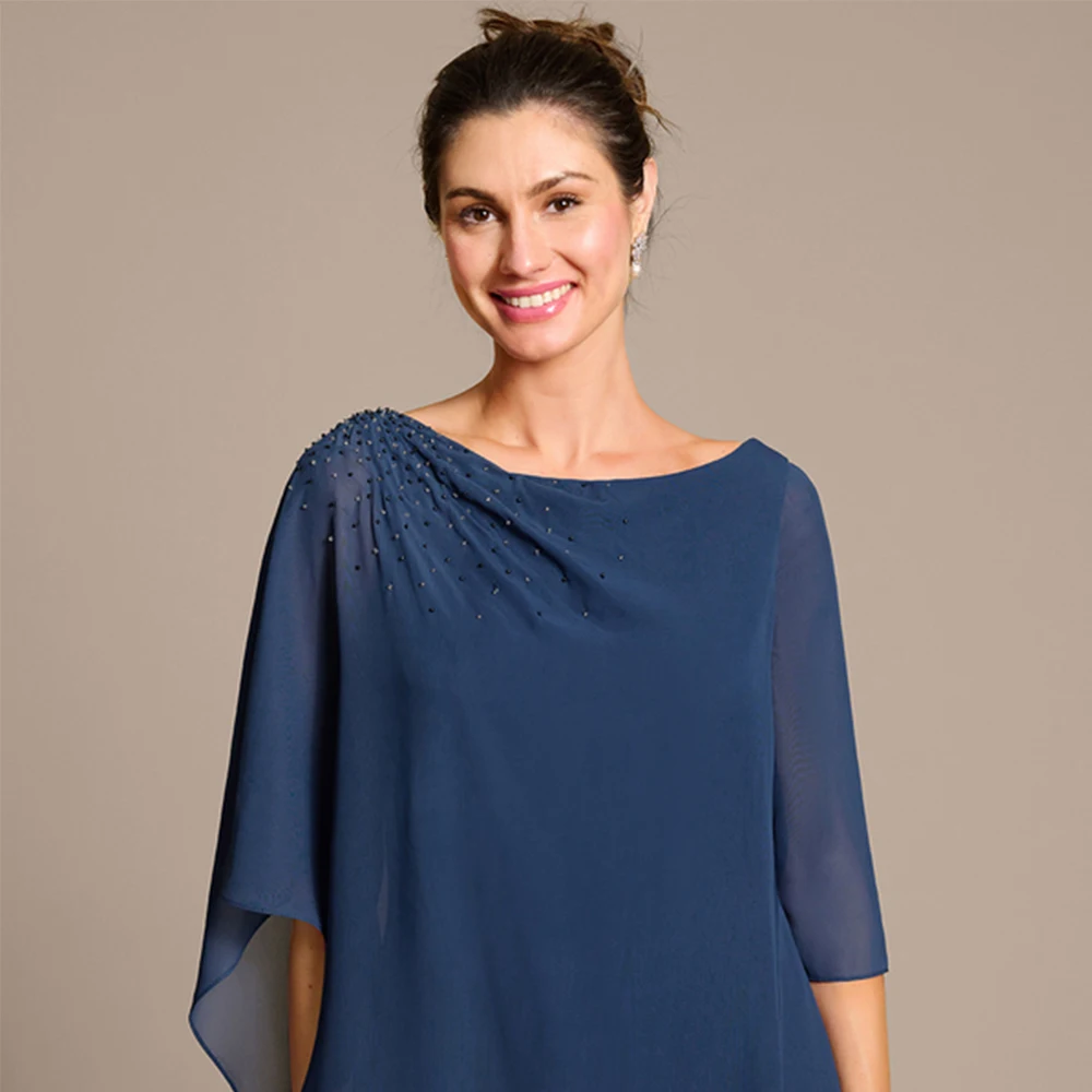 Fashion Blue Mother of the Bride Dresses Chiffon Wedding Party Gowns Zipper Back 3/4 Sleeve New 2025 Vestido De Customized image 3