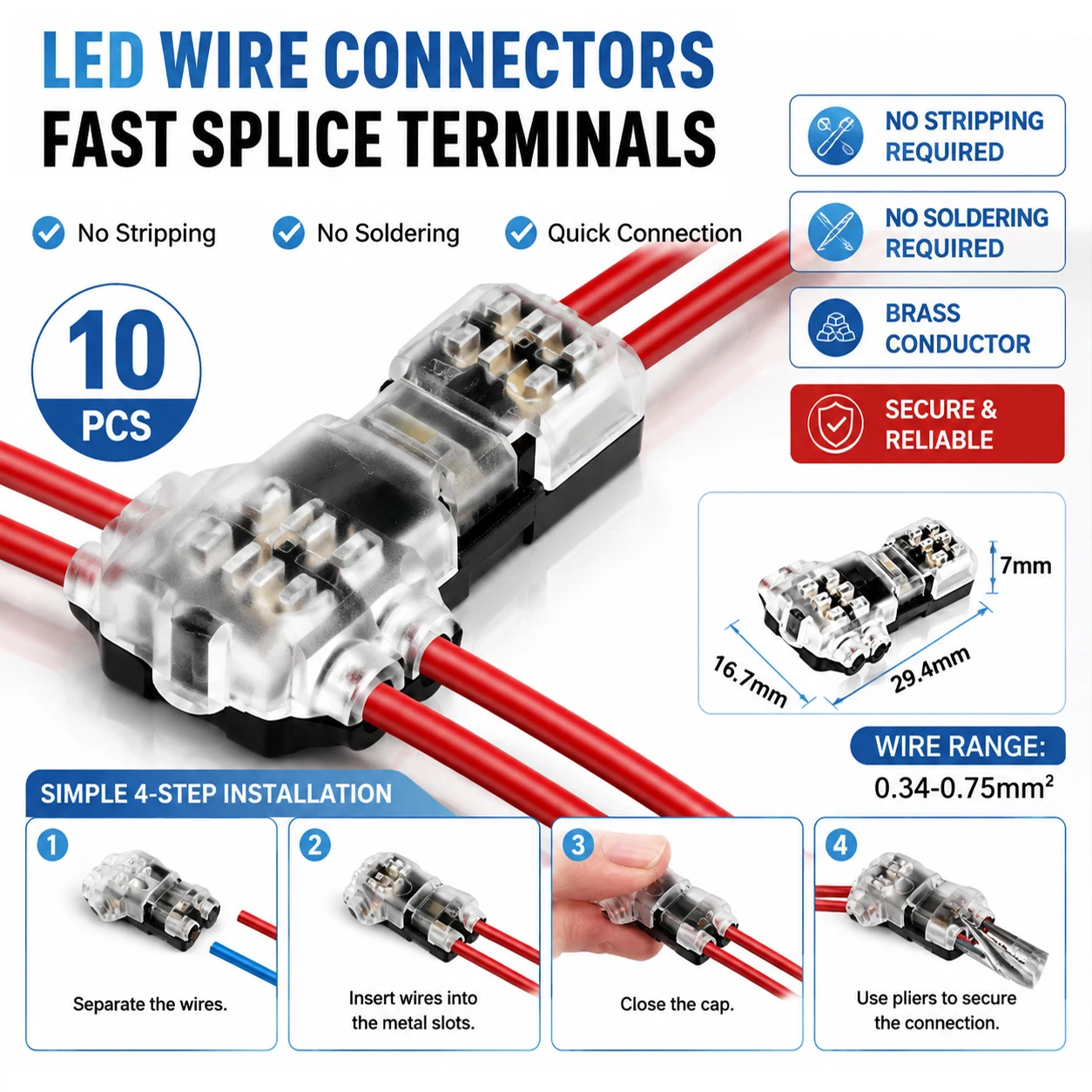 T1 T2 Wire Cable Quick-Connect Snap-In Terminals - No Welding/Peeling Automatic Plug Joints, Professional Electrical Accessories