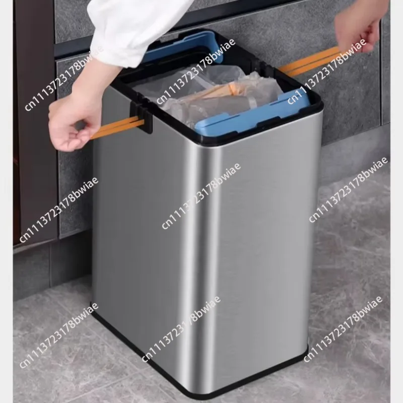 Household stainless steel automatic trash can Small rectangular infrared motion sensor Activated contactless covered office