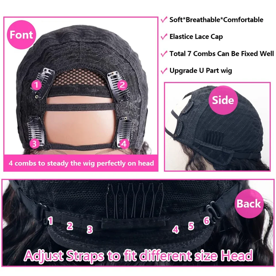 32 بوصة مجعد U جزء خصلات الشعر المستعار الإنسان Density180 لا ترك لا الغراء U جزء شعر بشري مجعد شعر مستعار البرازيلي U شكل الباروكات للنساء