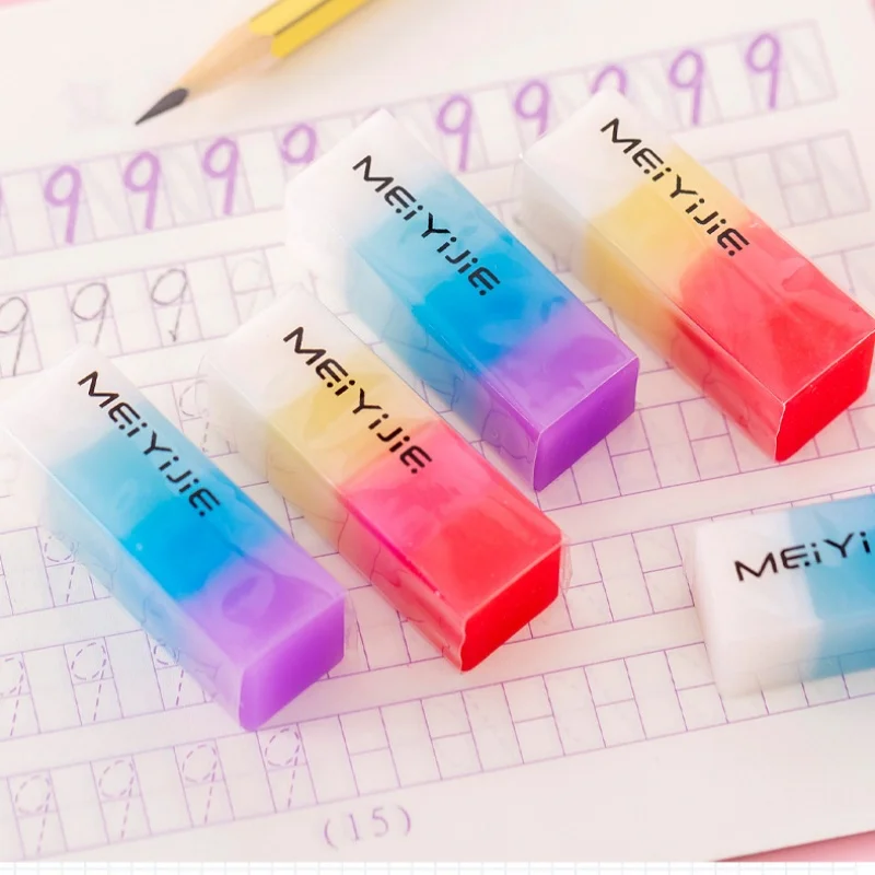 

2 Pieces/batch Gradient Color Jelly Squares Student Eraser Student Final Prize Gift Christmas Gift Kawaii Eraser Wholesale