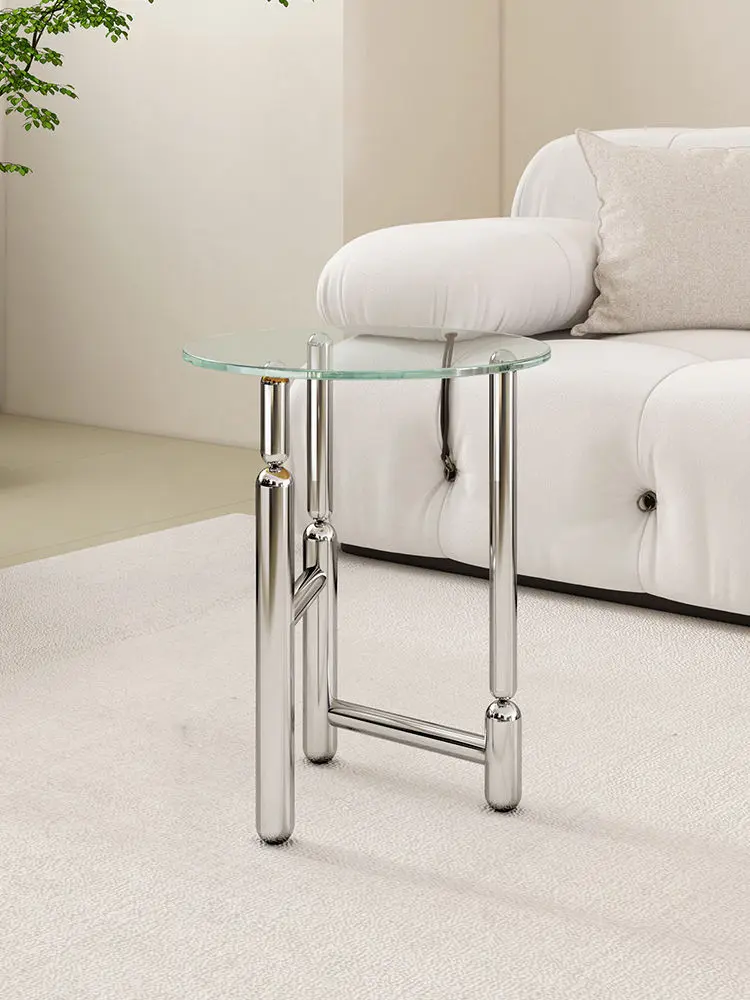 Luxury Coffee Tables Sofa Side Round Tea Table Stainless Steel Living Room Slate Furniture Creative Bedside Glass Tea Tables