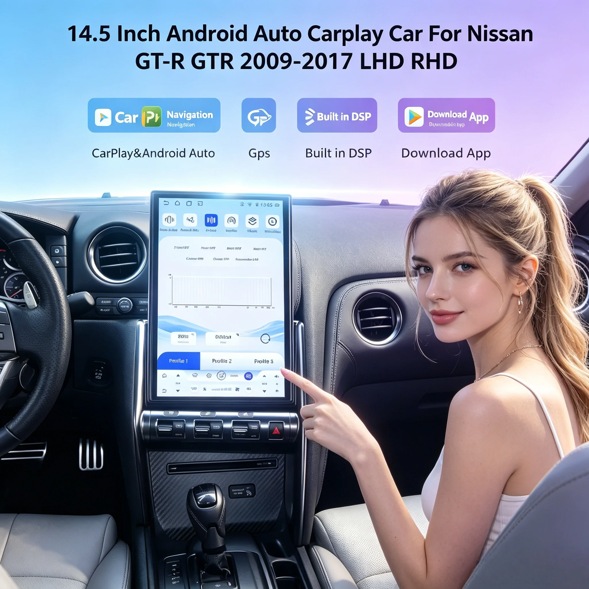 

14.5" Android Auto Carplay Car For Nissan GT-R GTR 2009-2017 LHD RHD Smart GPS Navi Car Radio Stereo Player DSP Tape Recorder