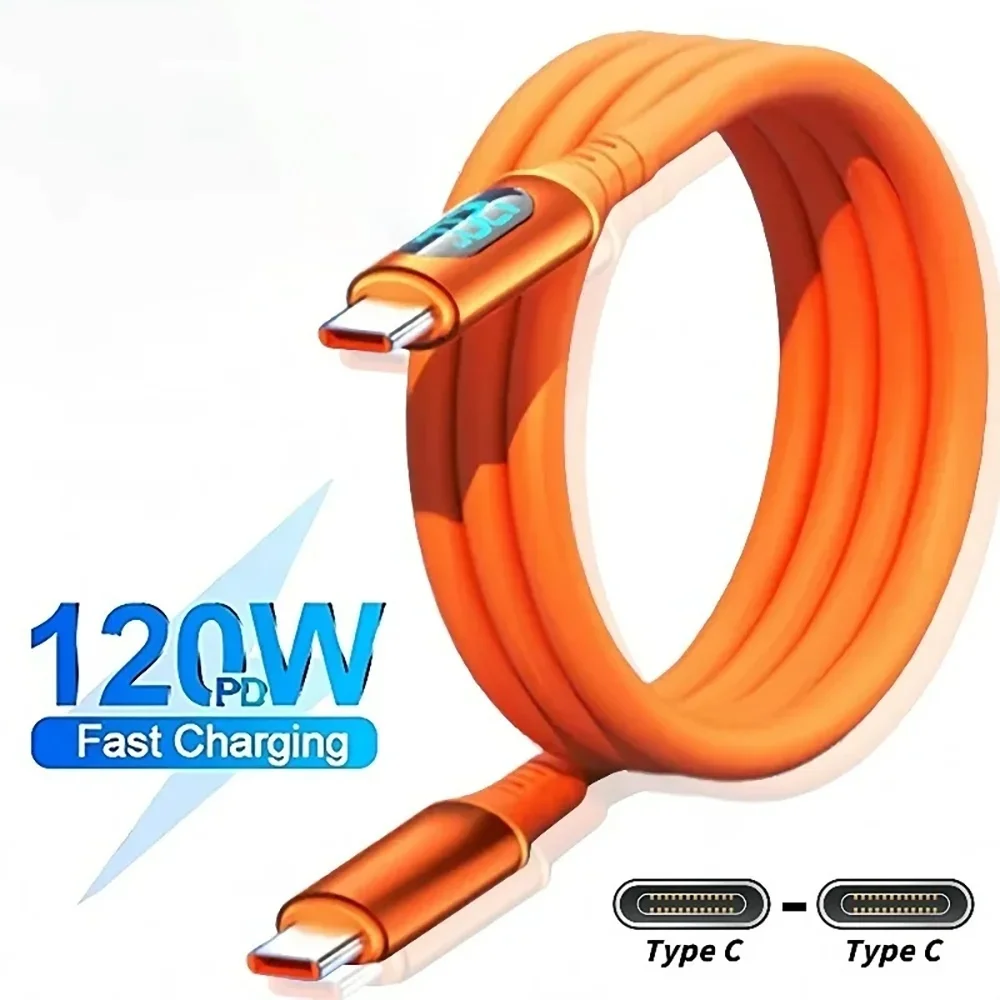 6A 120W USB To Type C Phone Chargers Cable USB-C Fast Charging LED Digital Display Cord For Huawei Samsung iPhone Xiaomi Oneplus