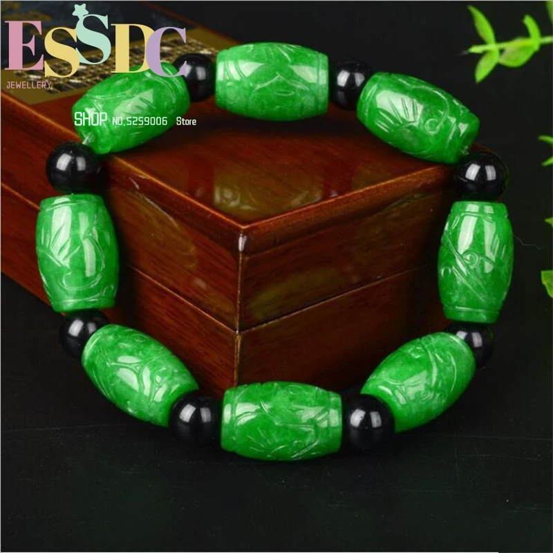 Natural Green Jade  Handcarved Beads  Gemstone Bracelet For Women Bangles Jelewery