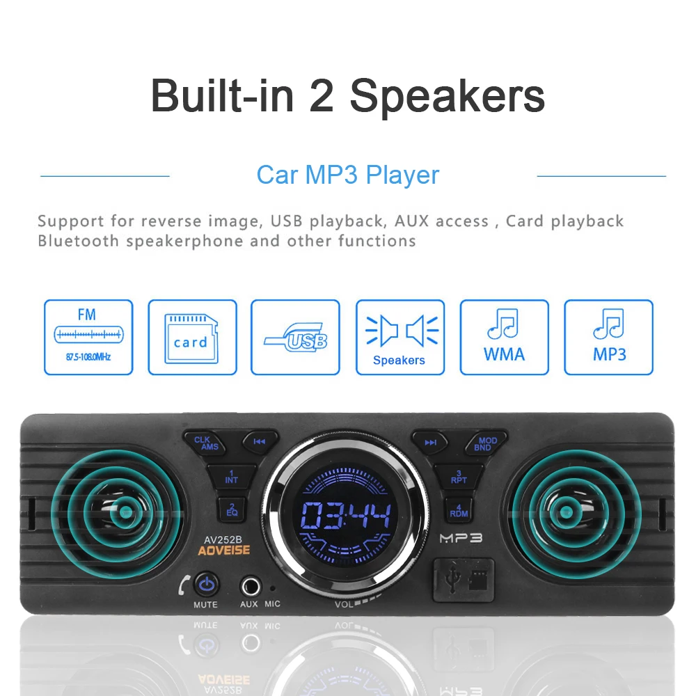 12V Car Radio Audio FM Transmitter MP3 Player Stereo Built-in Louds Speakers Microphone Digital Clock Bluetooth Auto Cartronics