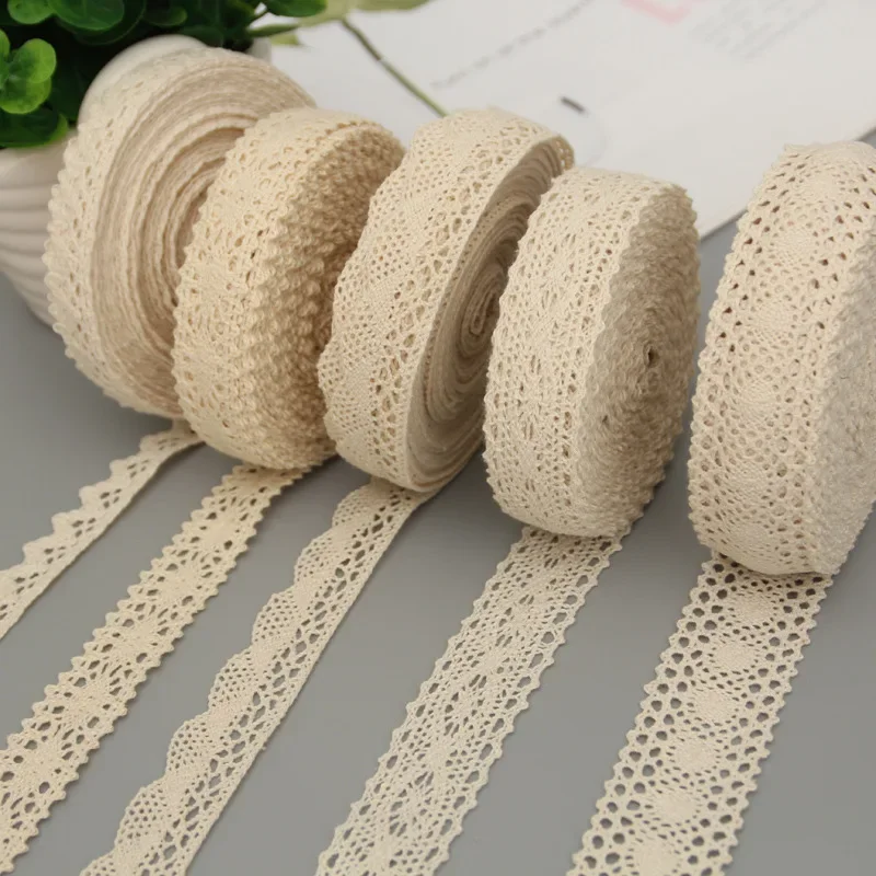 5Yards Cotton Lace Trim Ribbon Beige Sewing Trim Lace Ribbon Crochet Lace Fabric DIY Wedding Party Craft Gift Decor