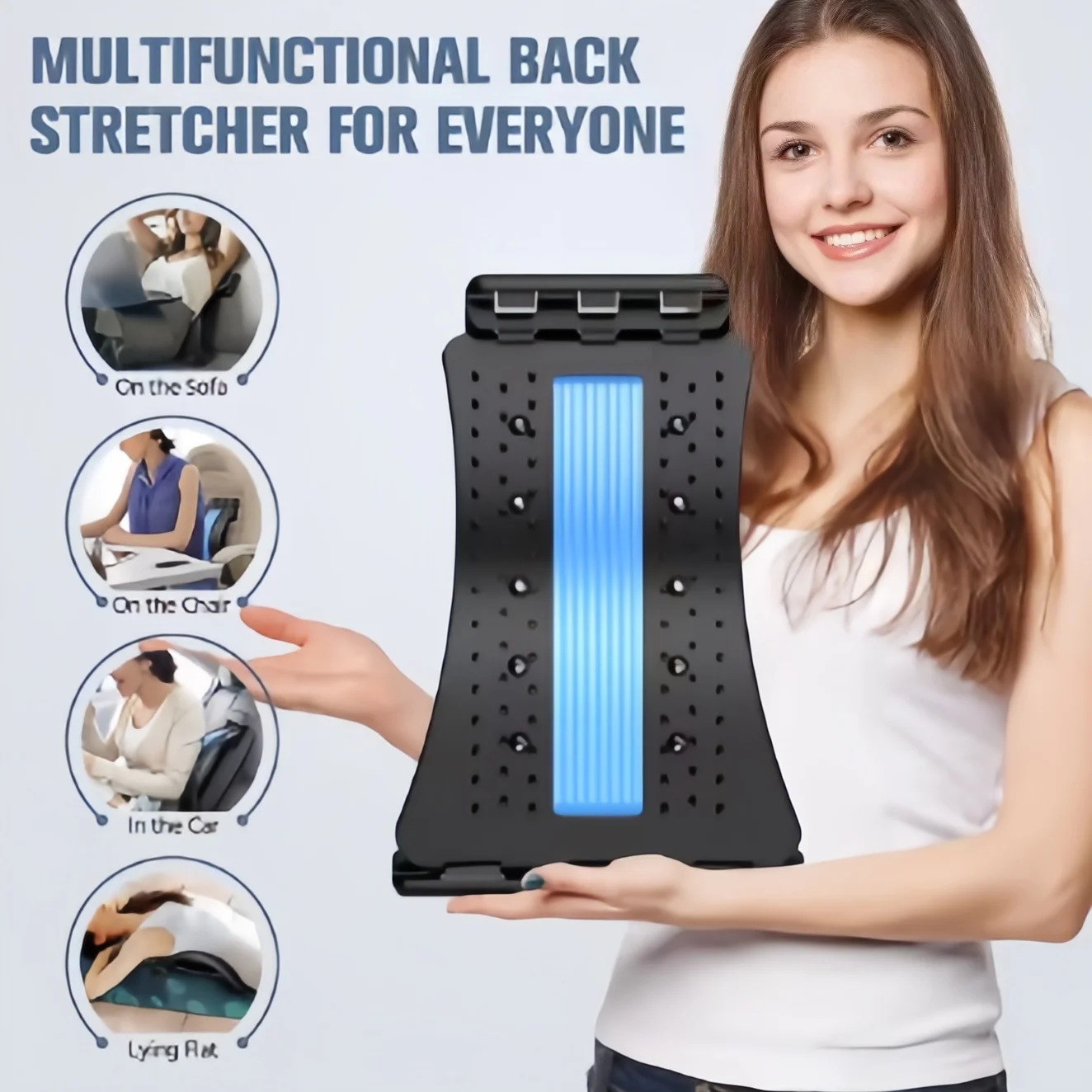 Multi-Level Back Stretching Device & Lumbar Support Massager, Adjustable Spinal Pain Relief for Bed Chair Car Home Office
