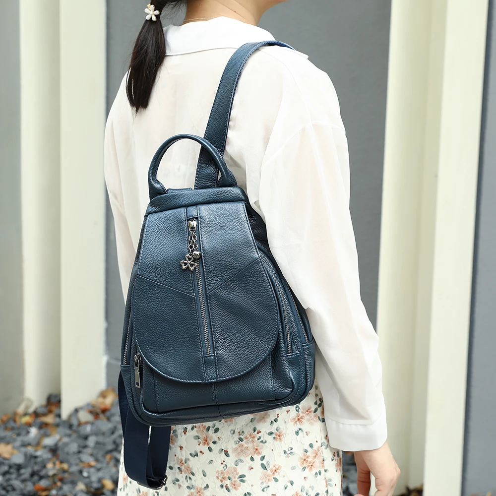 

Women's Soft genuine Leather Backpack, Multi-Pocket Casual Daypack, Adjustable Strap Travel School Shoulder Bag