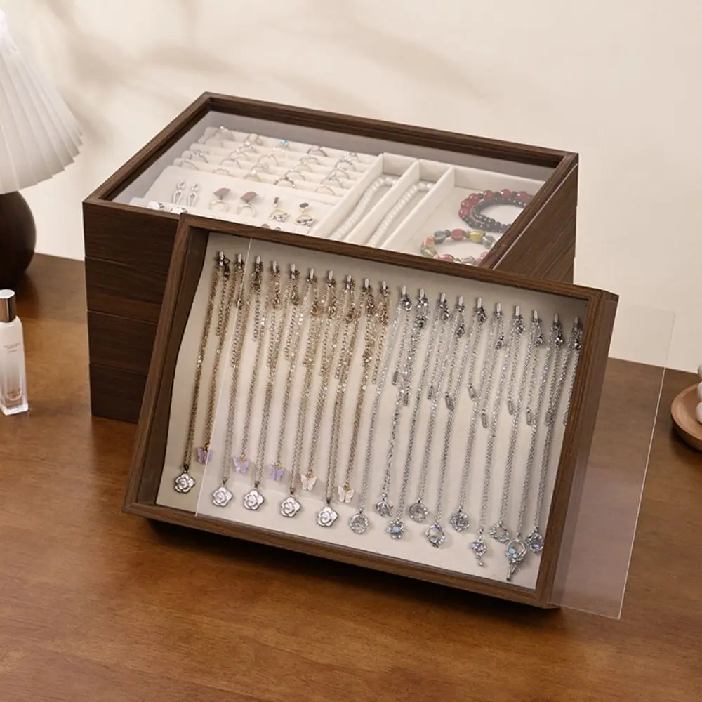 

Walnut Wood Dust-proof Jewelry Box Retro Multifunctional Display Jewelry Holder Pull-out Bracelet Jewelry Organizer