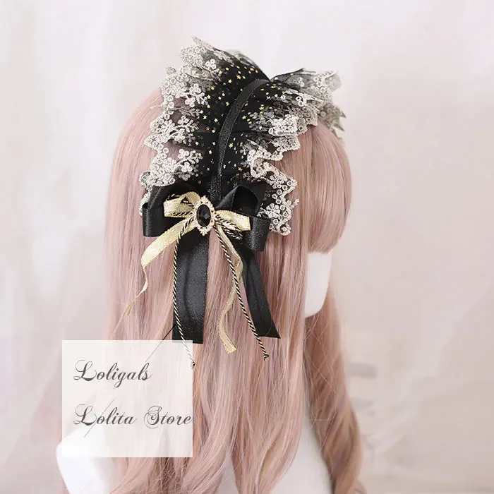 Gothic Lolita Headpiece Sweet Ruffled Lace Headband/ Mini Top Hat/ Choker