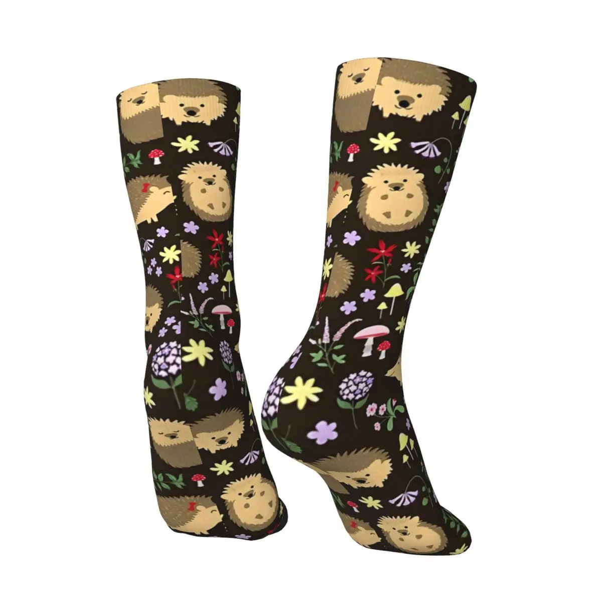 Crazy compression Hedgehogs Amid Woodland Plants And Flowers Sock for Men Harajuku Seamless Pattern Crew Sock Novelty