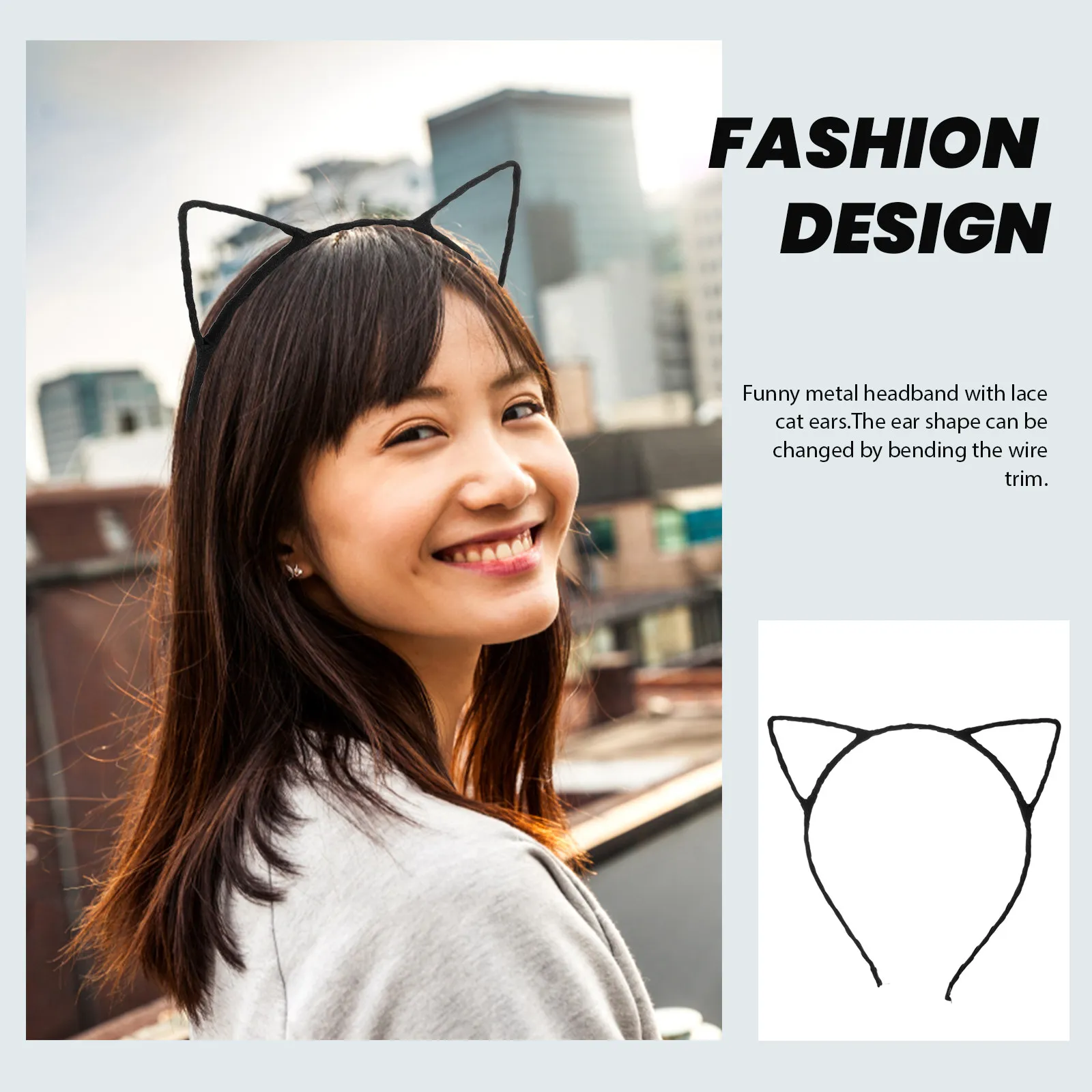 Black Cat Ears Headband Silk Alloy Frame Adjustable Wired Cat Ear Length 5Cm Headband Width 12.5cm for Masquerade Ball Costume