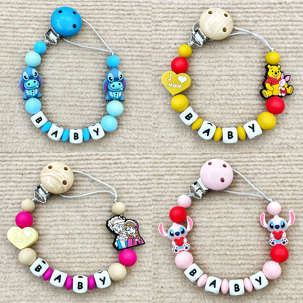 

Personalized English Names Letters Name for Baby Luminous Pendant Pacifier Clips Chains Holder Teether Baby Kawaii Toy Gifts