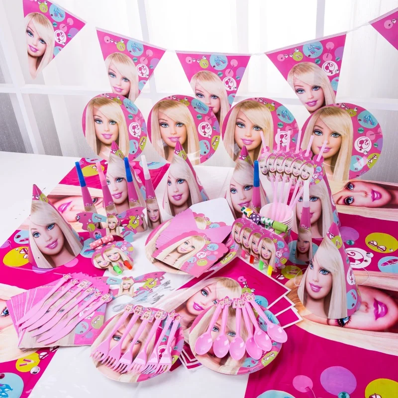 Disney Barbie Birthday Party Decoration Barbiee Paper Napkins Cups Plate Tablecloth Girls Princess Balloons Baby Shower Supplies