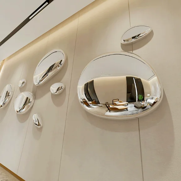 Imitation stainless steel water droplet mirror device wall mounted restaurant model room wall decoration goose egg stone hanging