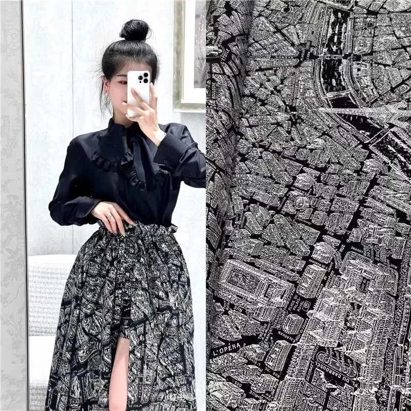 

Europe And America Fashion City Street Printed Natural Double Crepe Fabric For Women Dress Blouse Handmade DIY Cloth Sewing