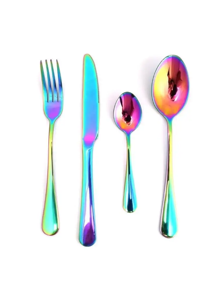 Stainless Steel Flatware Set Rainbow Colorful Cutlery Knife Fork Spoon Teaspoon