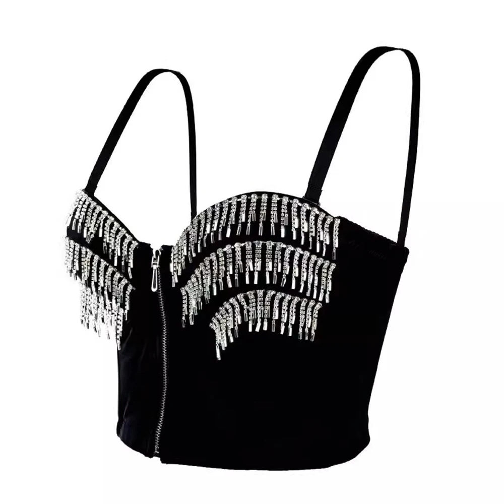 SXTHAENOO Spice Girl Sexy Tassel Design Fishbone Corset Y2K Harajku High Street Outerwear Bra Women Punk Camisole Tops brasieres