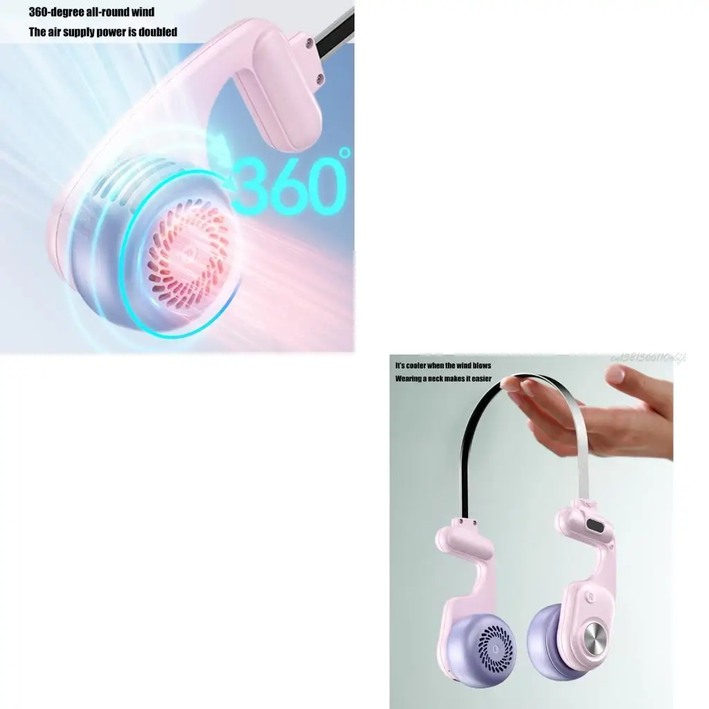 

27RB Portable Fan with 1600mah Rechargeable Neck Wearable Cooling Fan With 5 Speed Bladeless Fan For Travel Office Use
