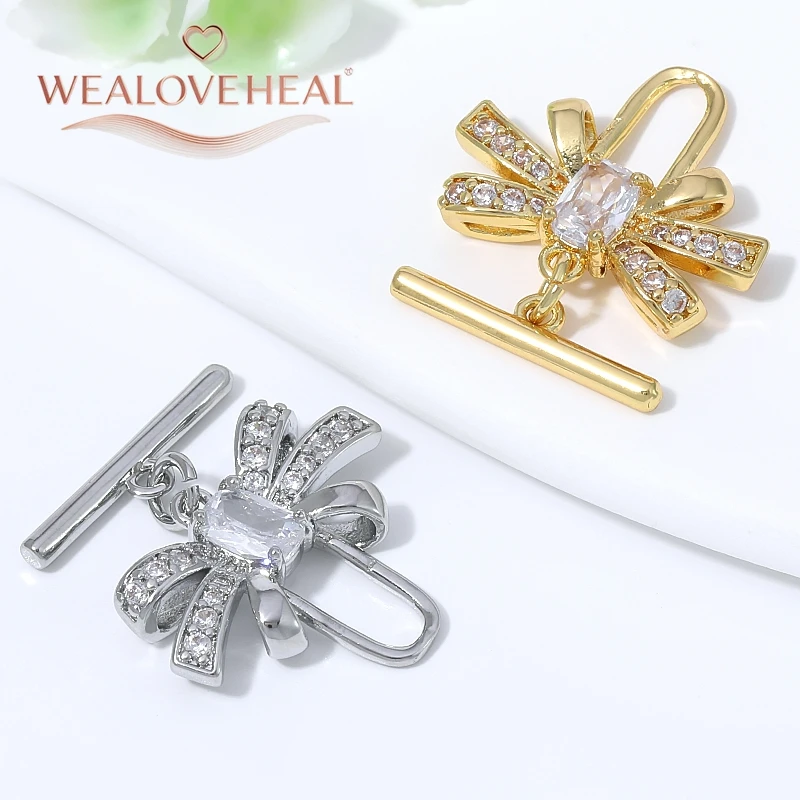 18K vergoldeter Schleifenverschluss mit Mikro-Pavé-Zirkonia und rechteckigem Mittelstein für DIY-Armband- und Halsketten-Schmuckherstellung. – Detail 19