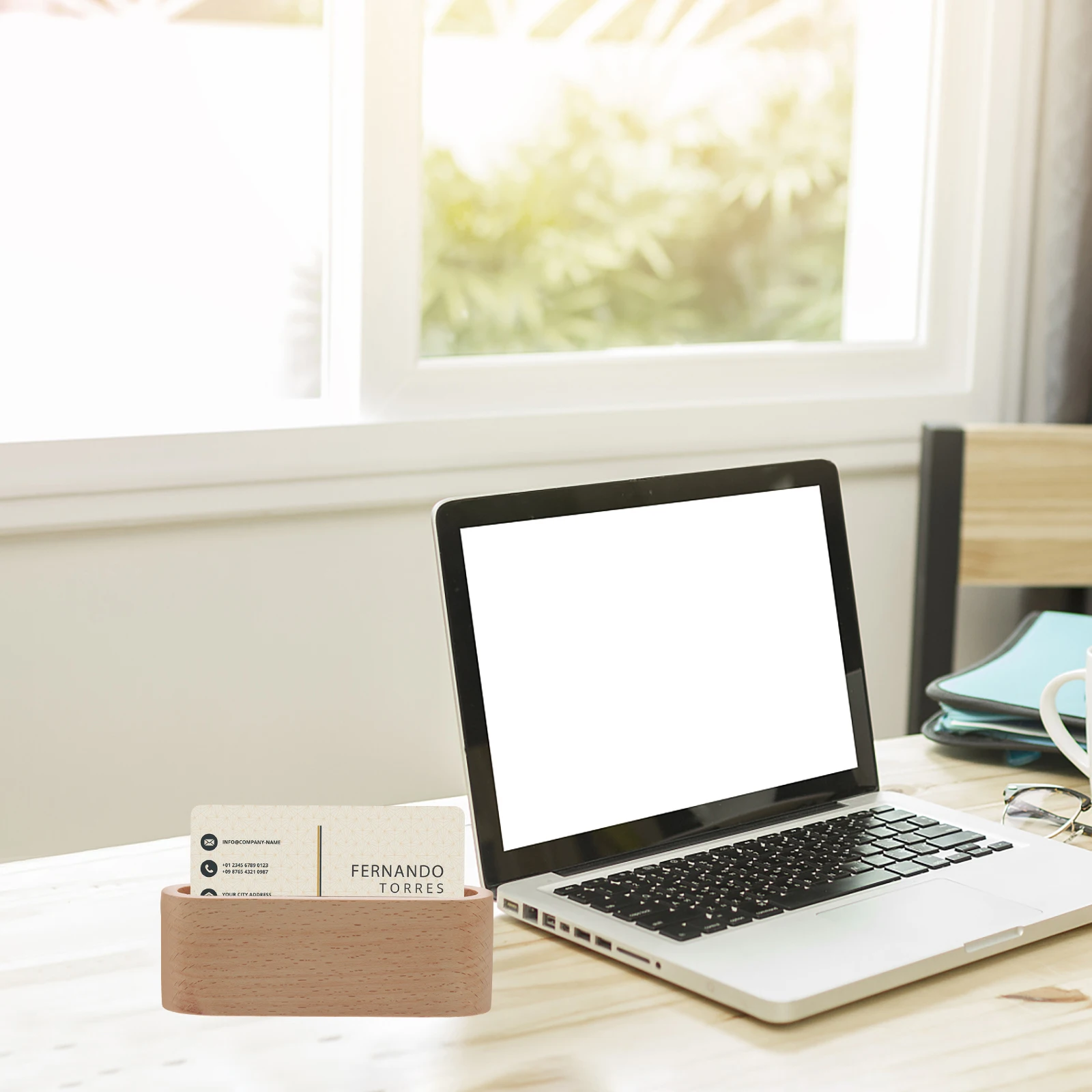 حامل بطاقة العمل المكتبي، صندوق تخزين بطاقات الأسماء الخشبية، رف عرض مستلزمات المكتب لبيئة العمل الاحترافية #2