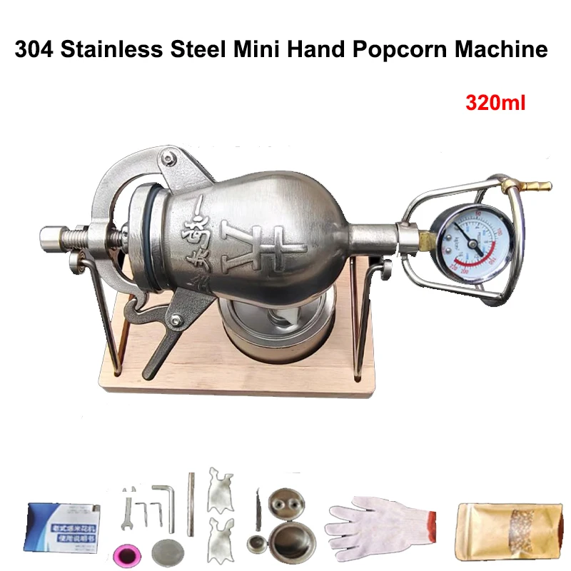 Hand Popcorn Machine 320ML Open Firing Popcorn Puffing Machine Stainless Steel Mini Popper Small Manual Popcorn Maker