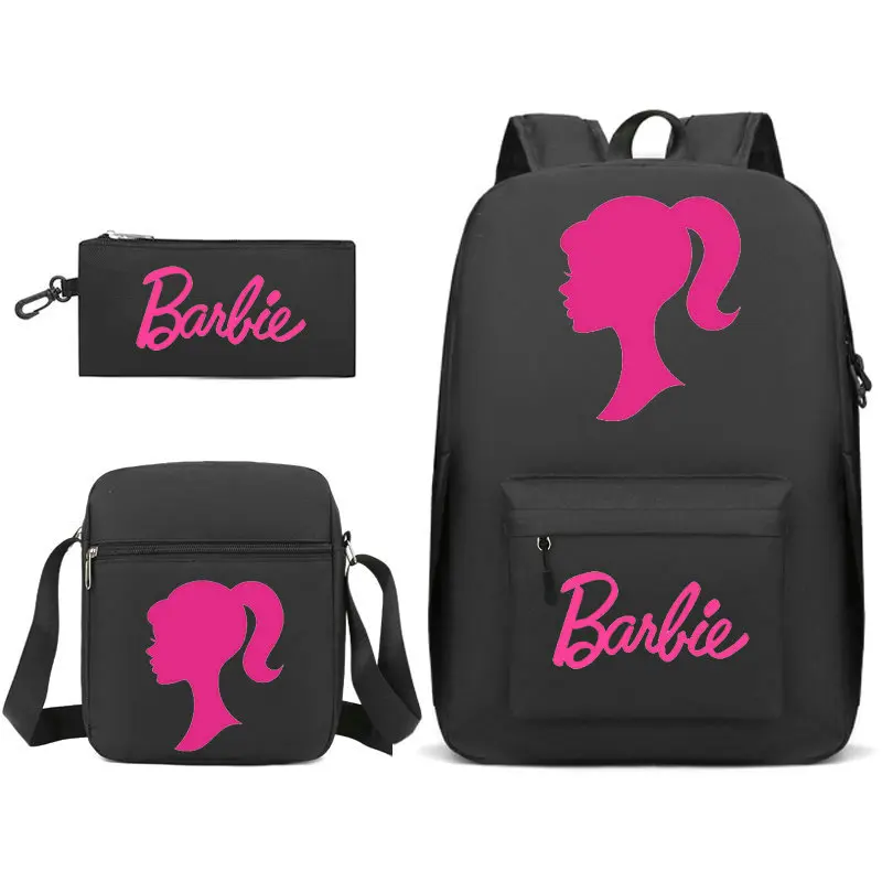 Barbie a mochila filme para menino e menina, mochila escolar com bolsa de ombro, novo, 3pcs