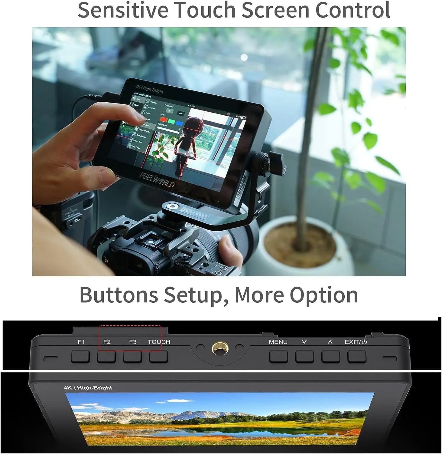 FEELWORLD F6 Pro 5.5 Inch Touch Screen Filed Camera Monitor 1600nits High Bright 4K HDMI with F970 External Power Install Kit