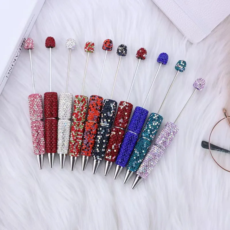 50pcs Diamond Studded Ballpoint Pens Press Type Student Office Writing Pen  Advertising Bead Pen Stationery Office Accessories