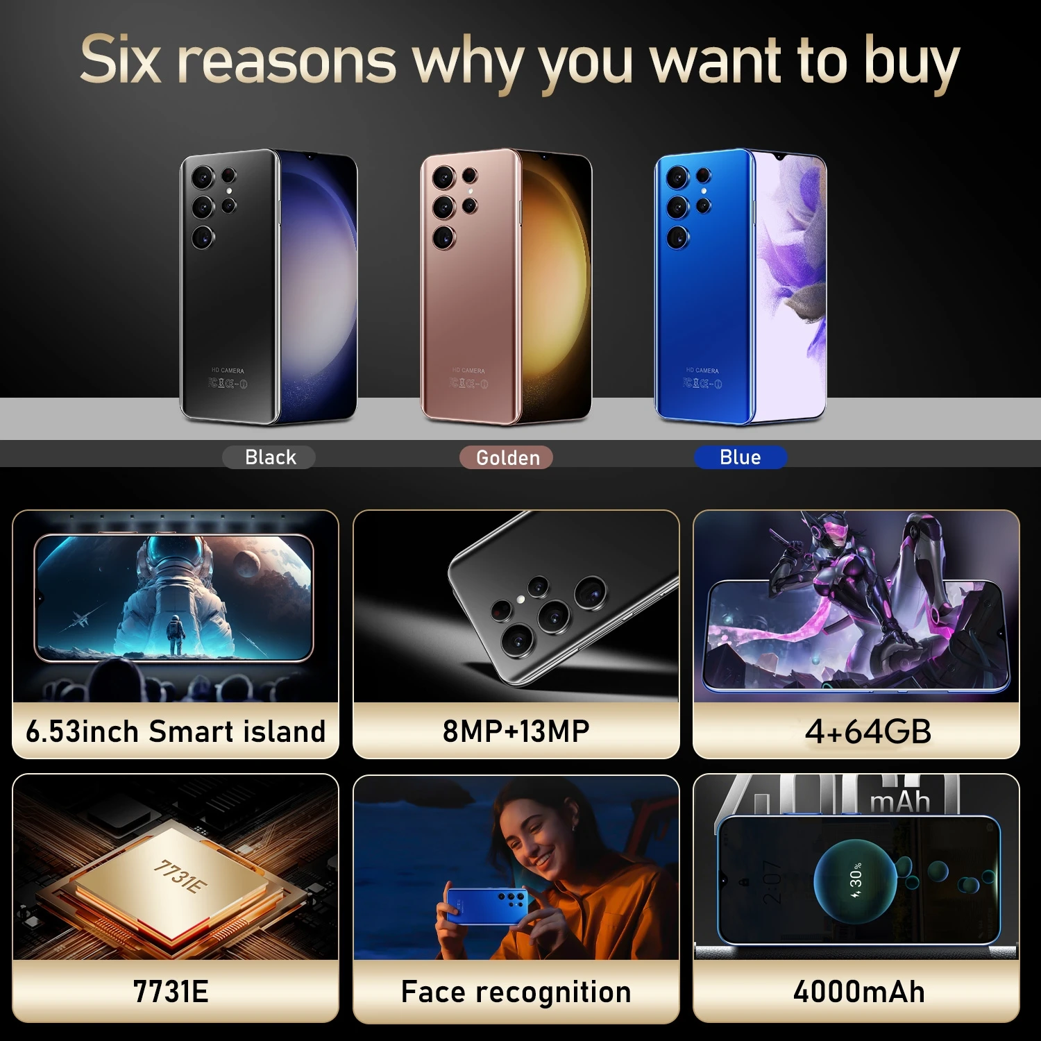 FUFFI-S24 Pro,Smartphone Android,6.53 inch,4000mAh,64GB ROM 4GB RAM,Google Play Store,Mobile phone,5+13MP,Dual SIM,Cellphones