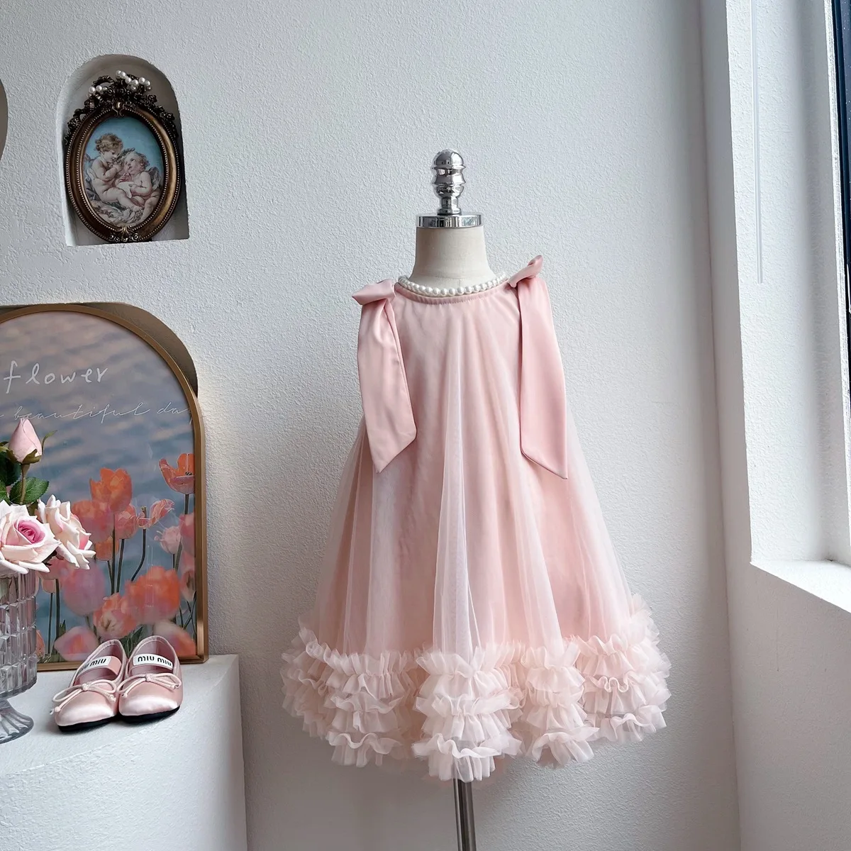 Große Schwester Kleine Schwester Rosa Partykleid Familie Passende Kinderkleidung Ärmelloses Meerjungfrau Kleid Lose Spitze Prinzessin Kleid Sommer