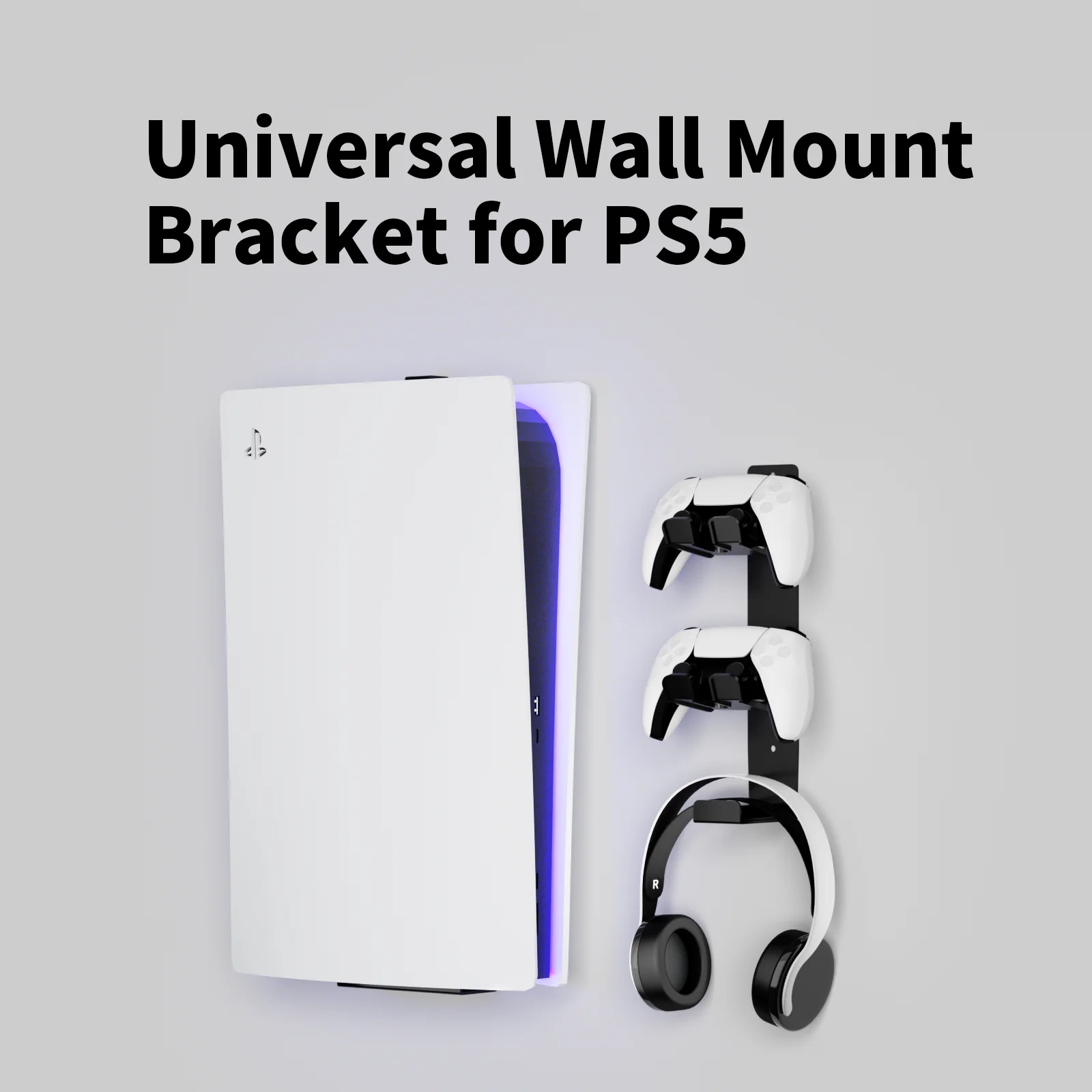 PS5 Wall Mount, with 2 Controller Holder and Headset Holder,