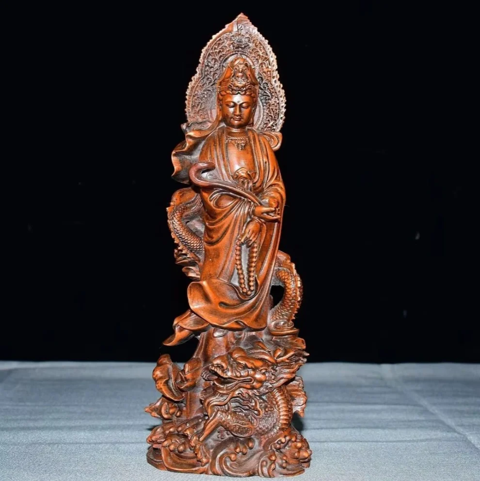 Hand Carved Wood Guan yin buddha with eyes closed Statue Figurine Desktop Ornaments Home Decoration
