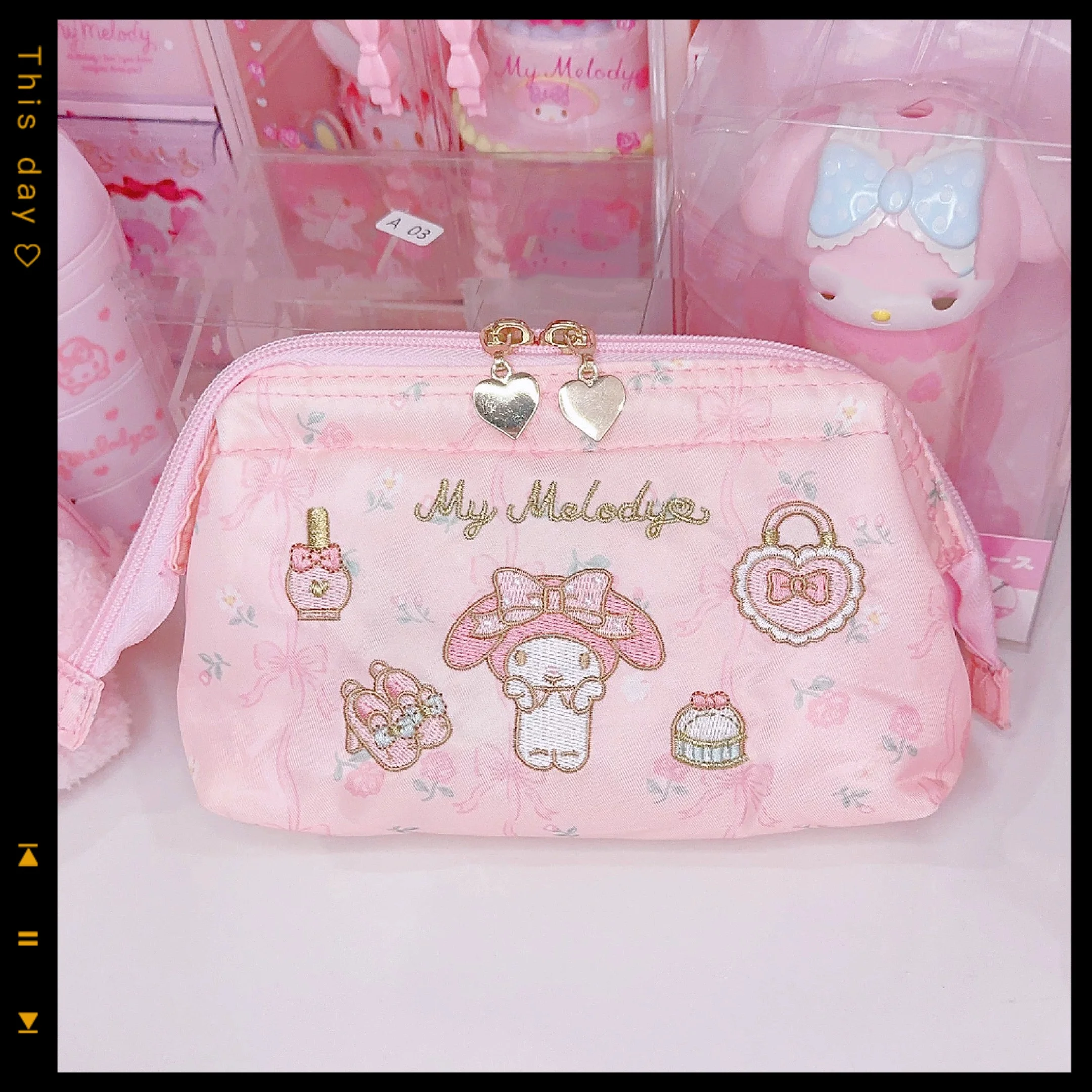 

Sanrio My Melody Embroidered Cosmetic Bag Cute Anime Peripheral Ladies Cute Storage Bag Pink Zipper Japanese Style