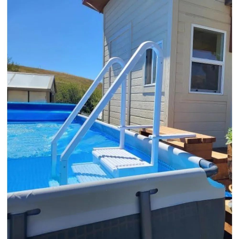 Escada de piscina de trilho duplo montada no deck para piscinas acima do solo de 48-54 polegadas