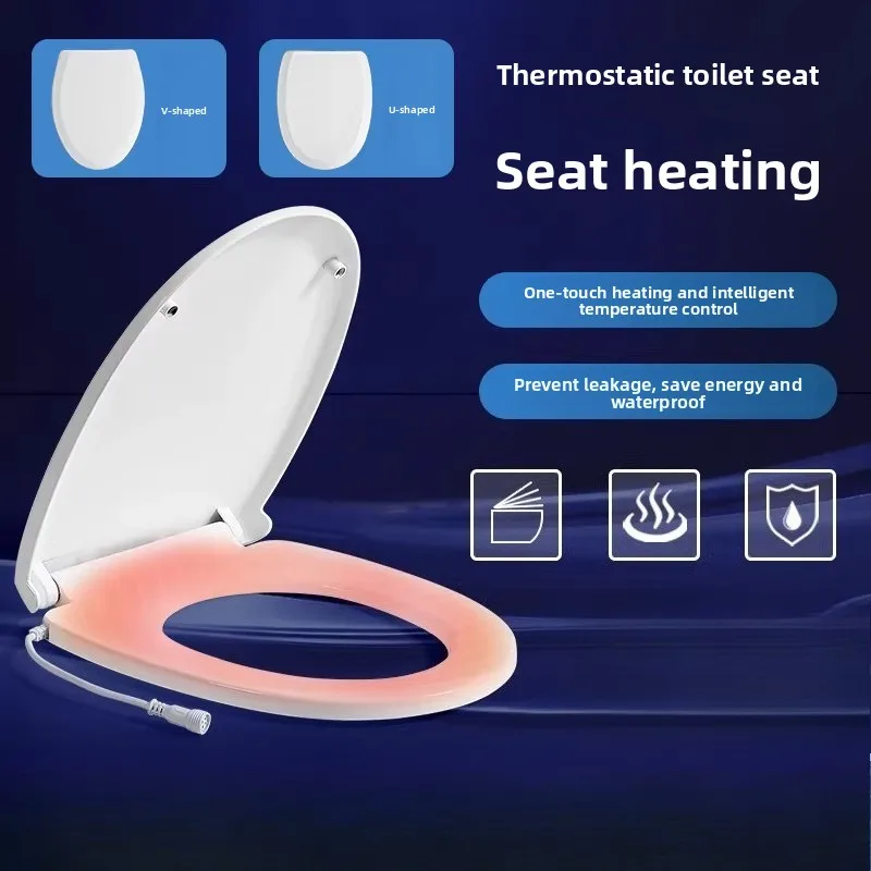 Single Heating Toilet Seat Universal Smart Warm Pad for V/U Shape Electric Temperature Control Bidet Slow Lowering Toilet Cover