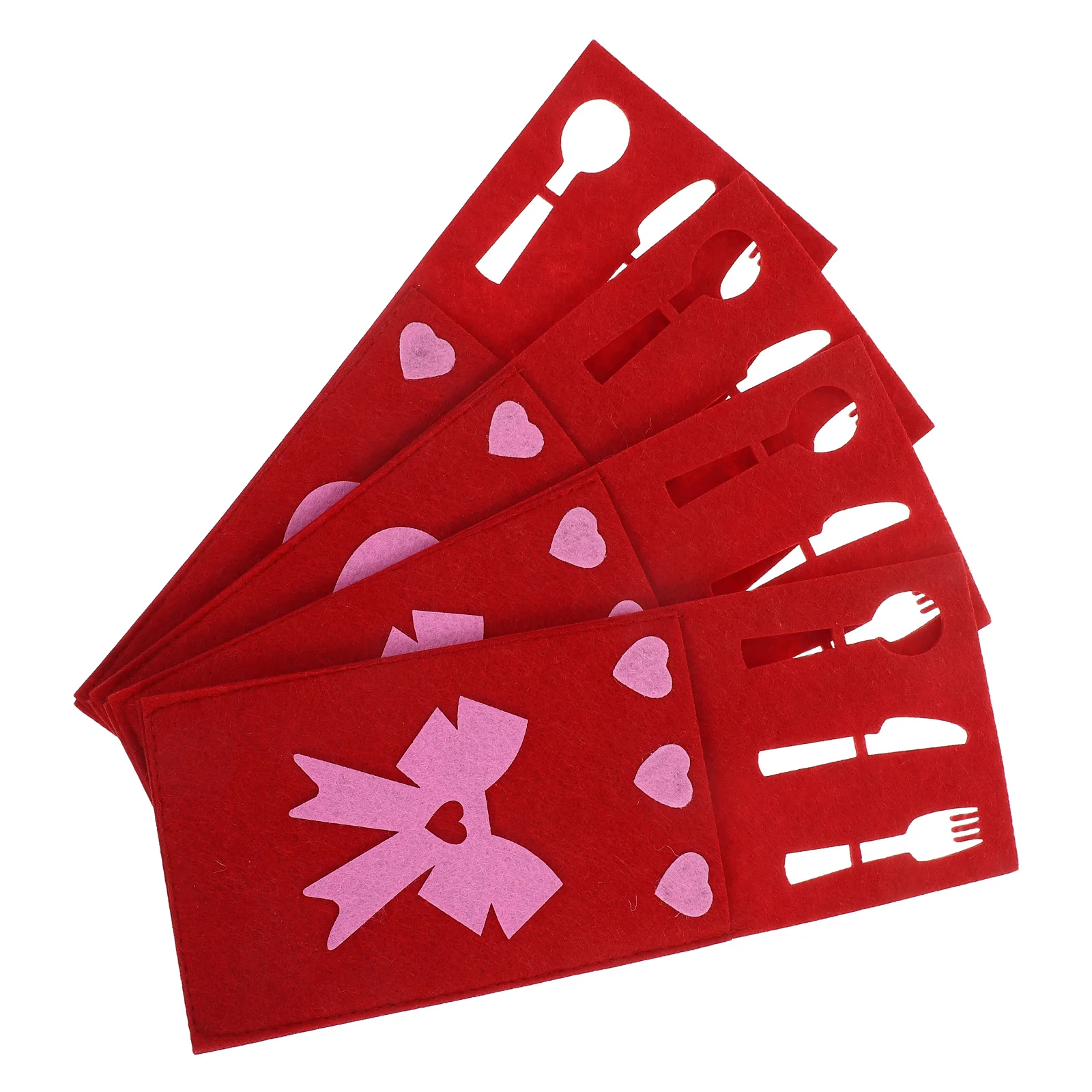 

Rectangle Heart Bow Cutlery Bag Silverware Pocket Holder Valentines Day Knife Fork Storage Pouch Tableware Cover Travel