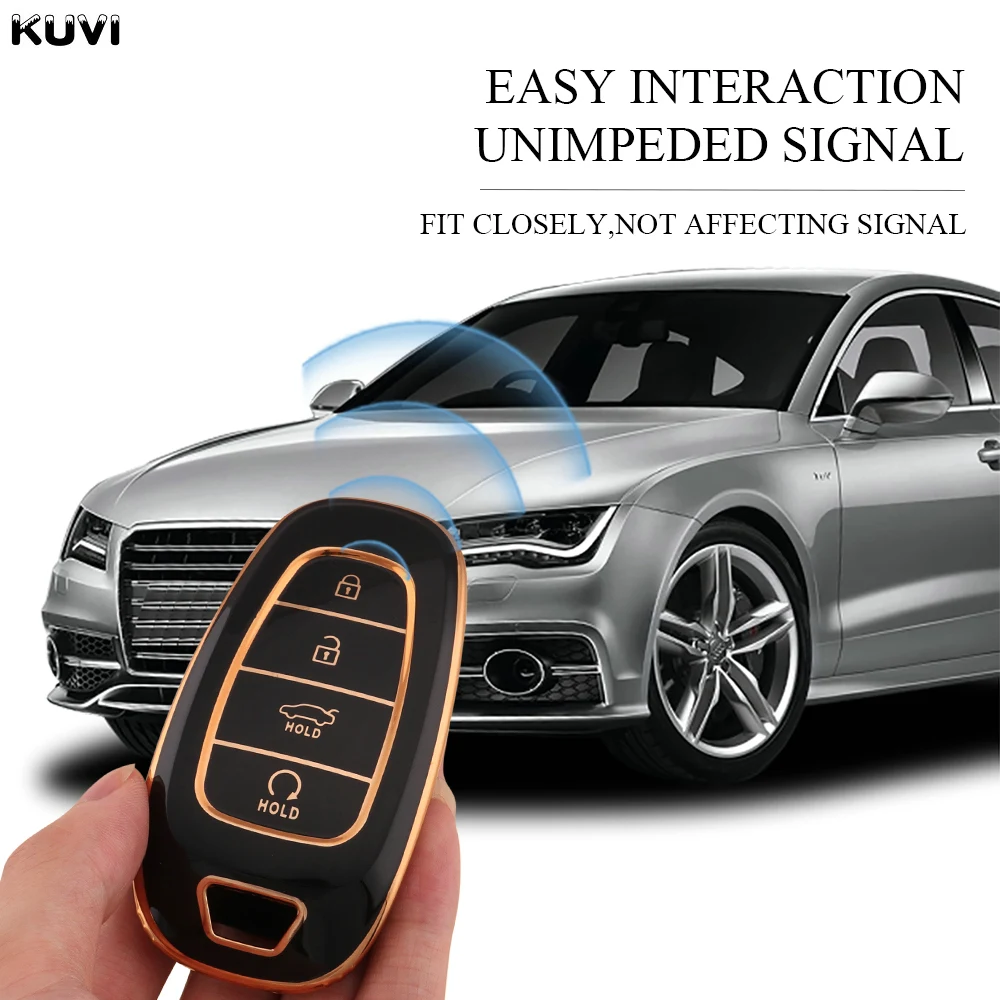 Plating TPU Luxury Car Remote Key Case Cover Shell Fob For Hyundai Santa Fe Tucson 2022 NEXO NX4 Atos Solaris Prime2021 4 Button